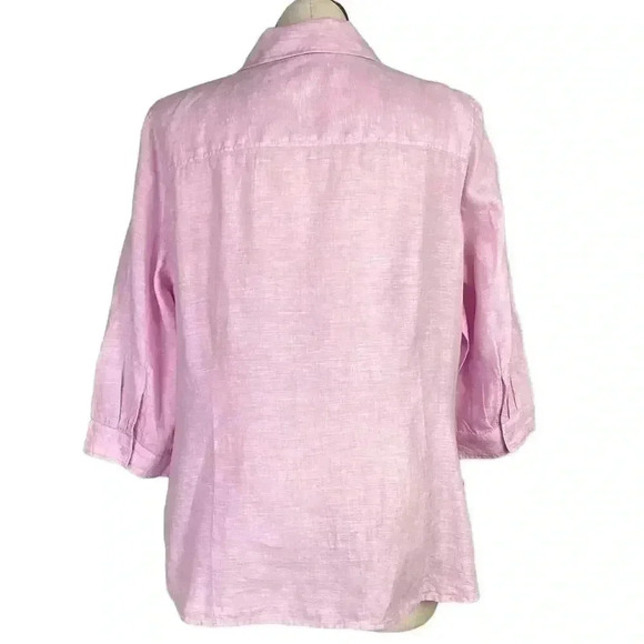 Coldwater Creek Button Blouse Top 2X Pink 100% Linen 3/4 Sleeve Collared - Picture 5 of 6